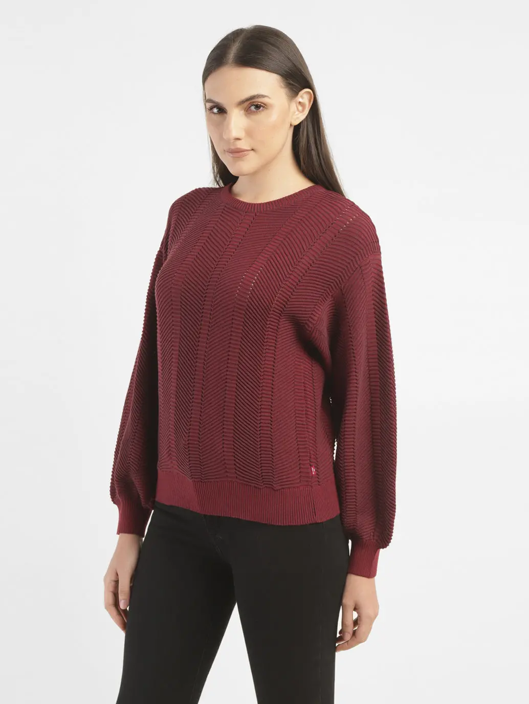 Women's Textured Maroon Crew Neck Sweater 4