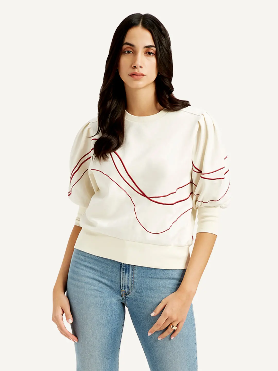 Women's Abstract Off-White Crew Neck Top 1
