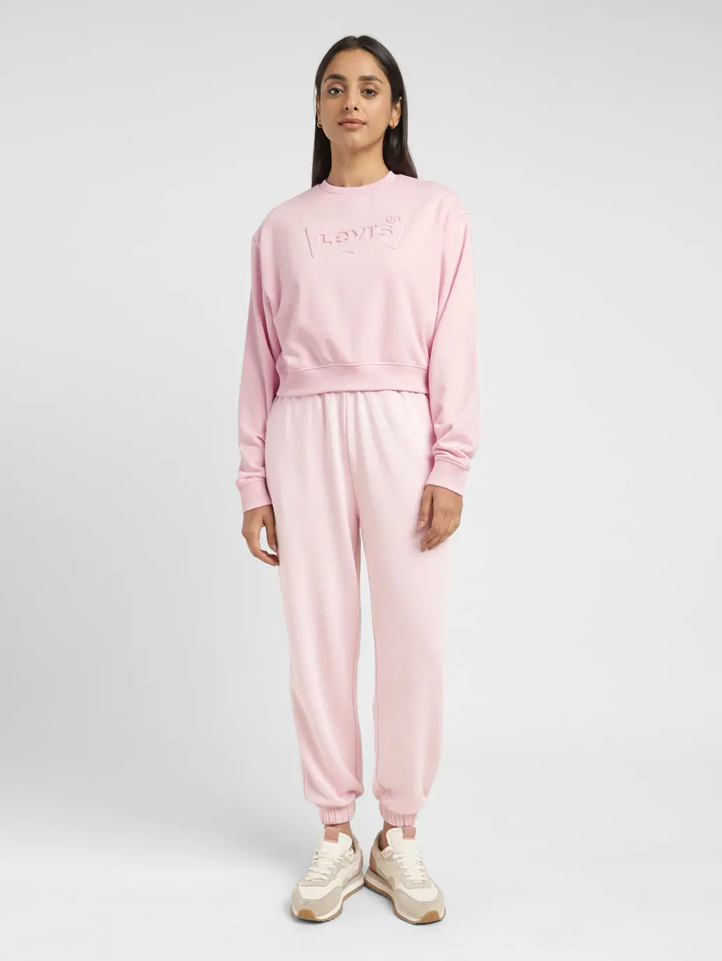 Women's Brand Logo Pink Crew Neck Sweatshirt 1