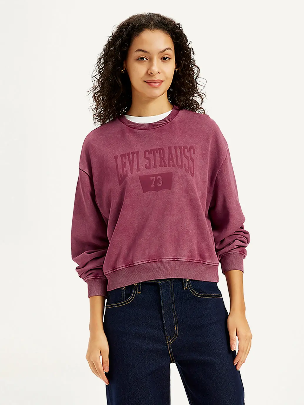 Women's Brand Logo Maroon Crew Neck Sweatshirt 1