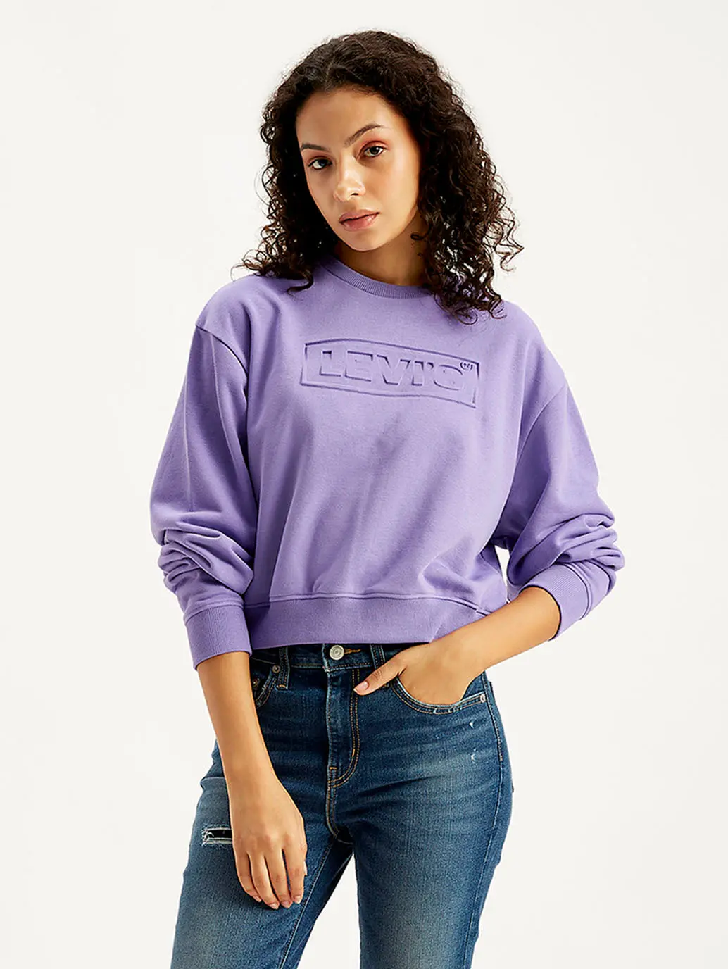 Women's Brand Logo Lavender Crew Neck Sweatshirt 1