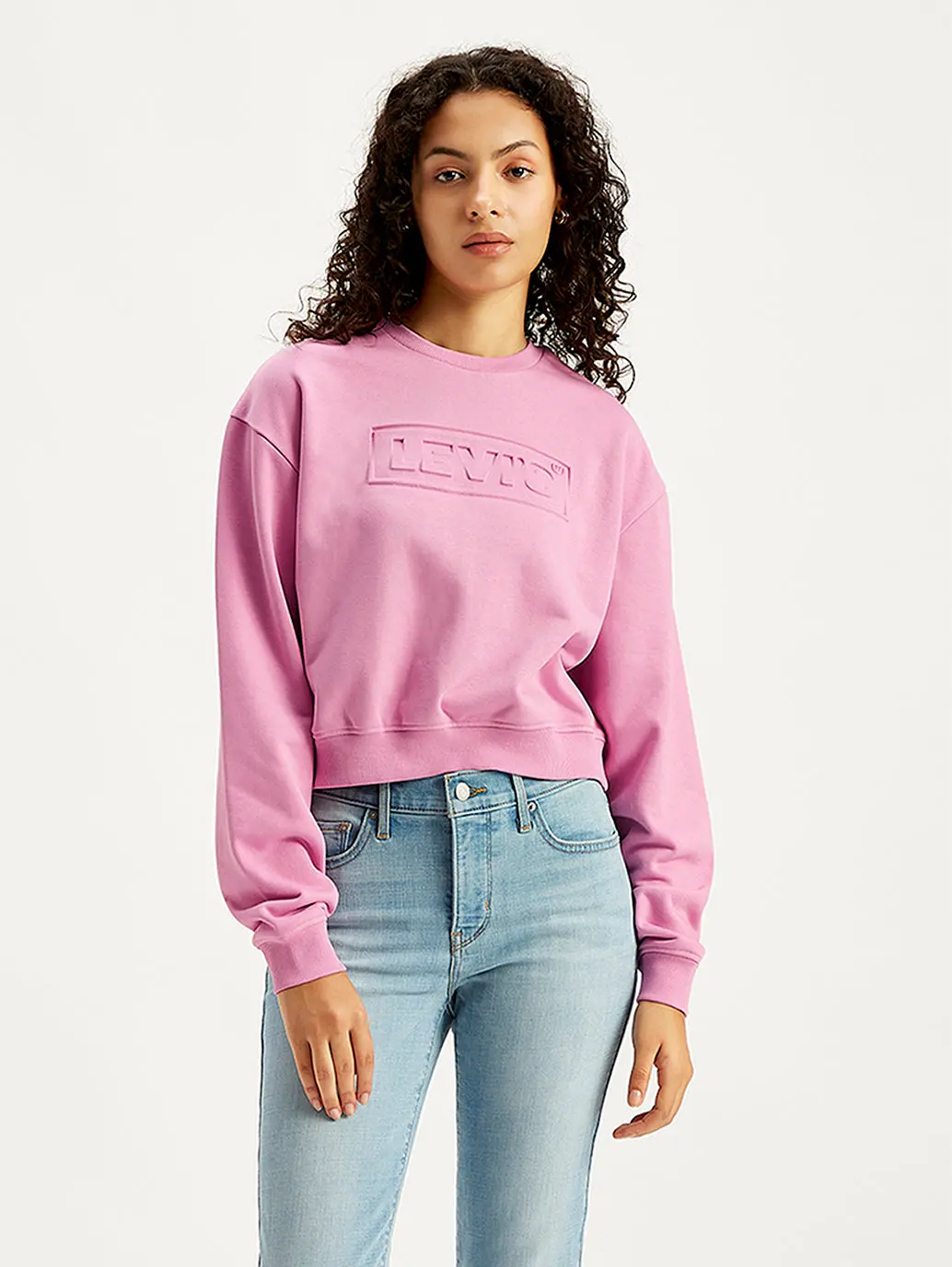 Women's Brand Logo Pink Crew Neck Sweatshirt 1