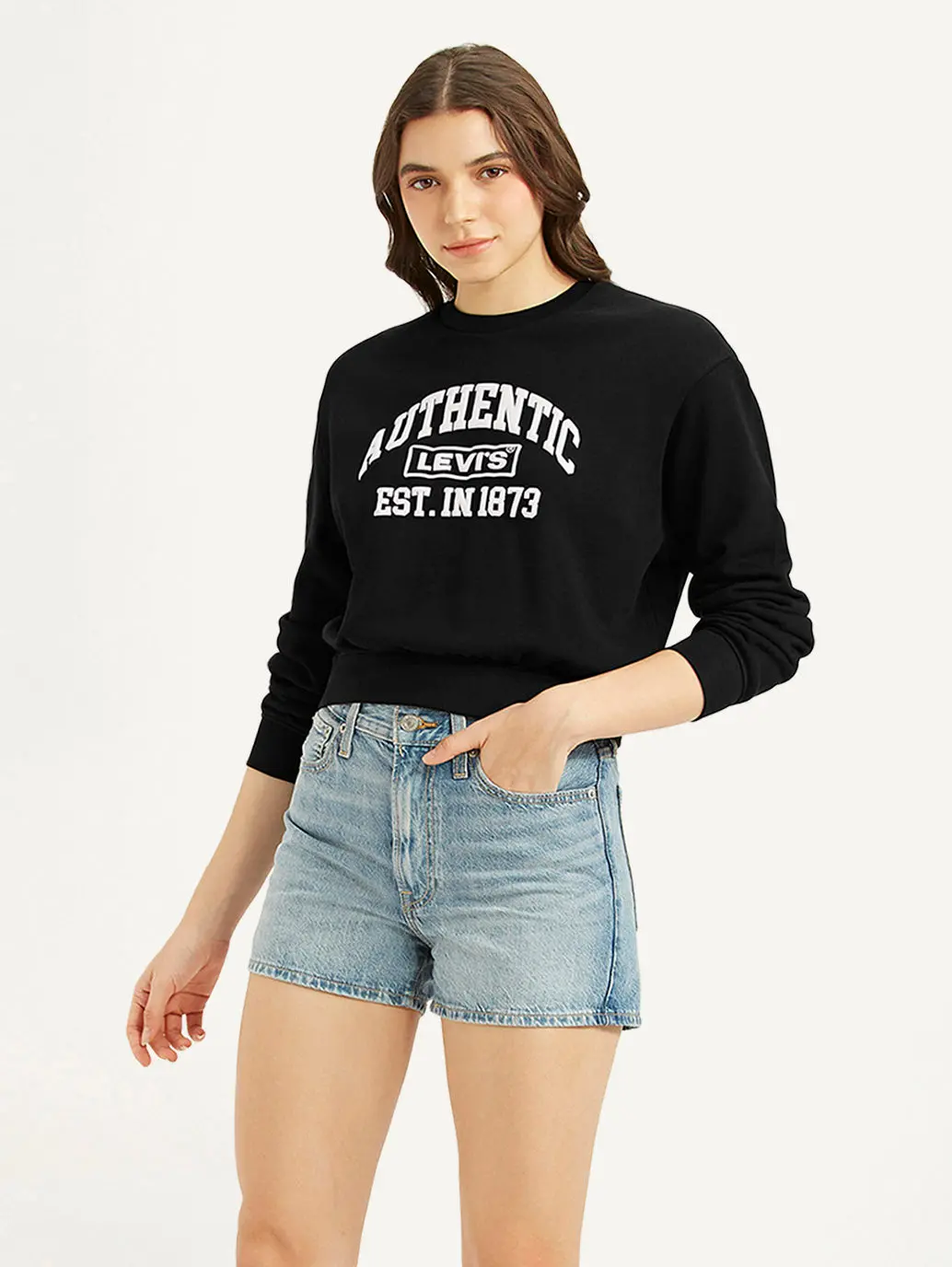 Women's Typography Black Crew Neck Sweatshirt 1