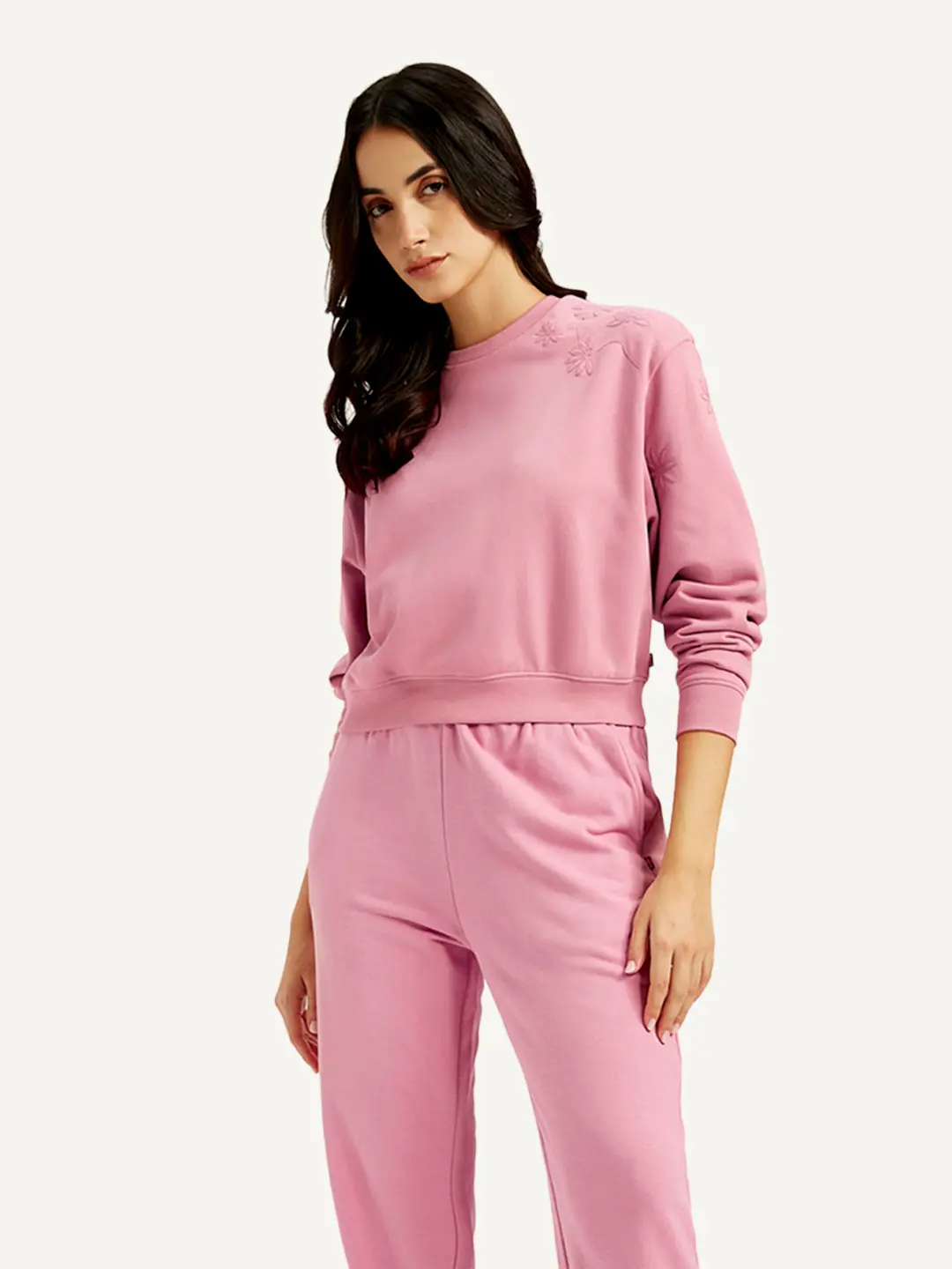 Women's Embroidered Pink Crew Neck Sweatshirt 1
