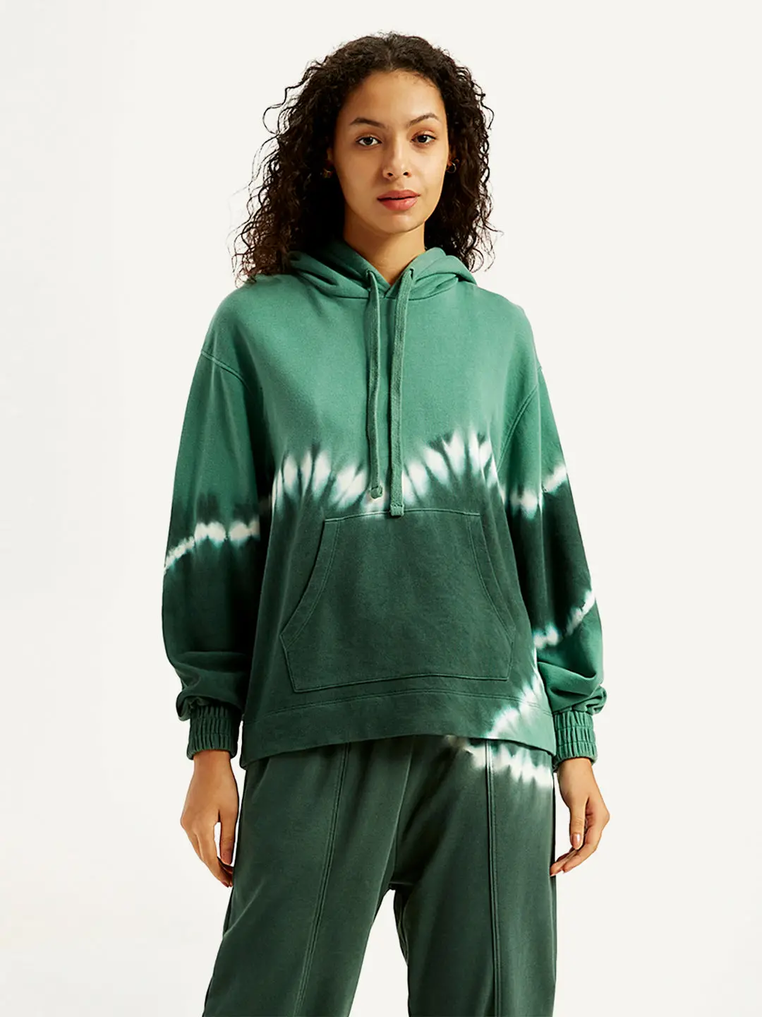 Women's Tie-Dye Green Hooded Sweatshirt 1