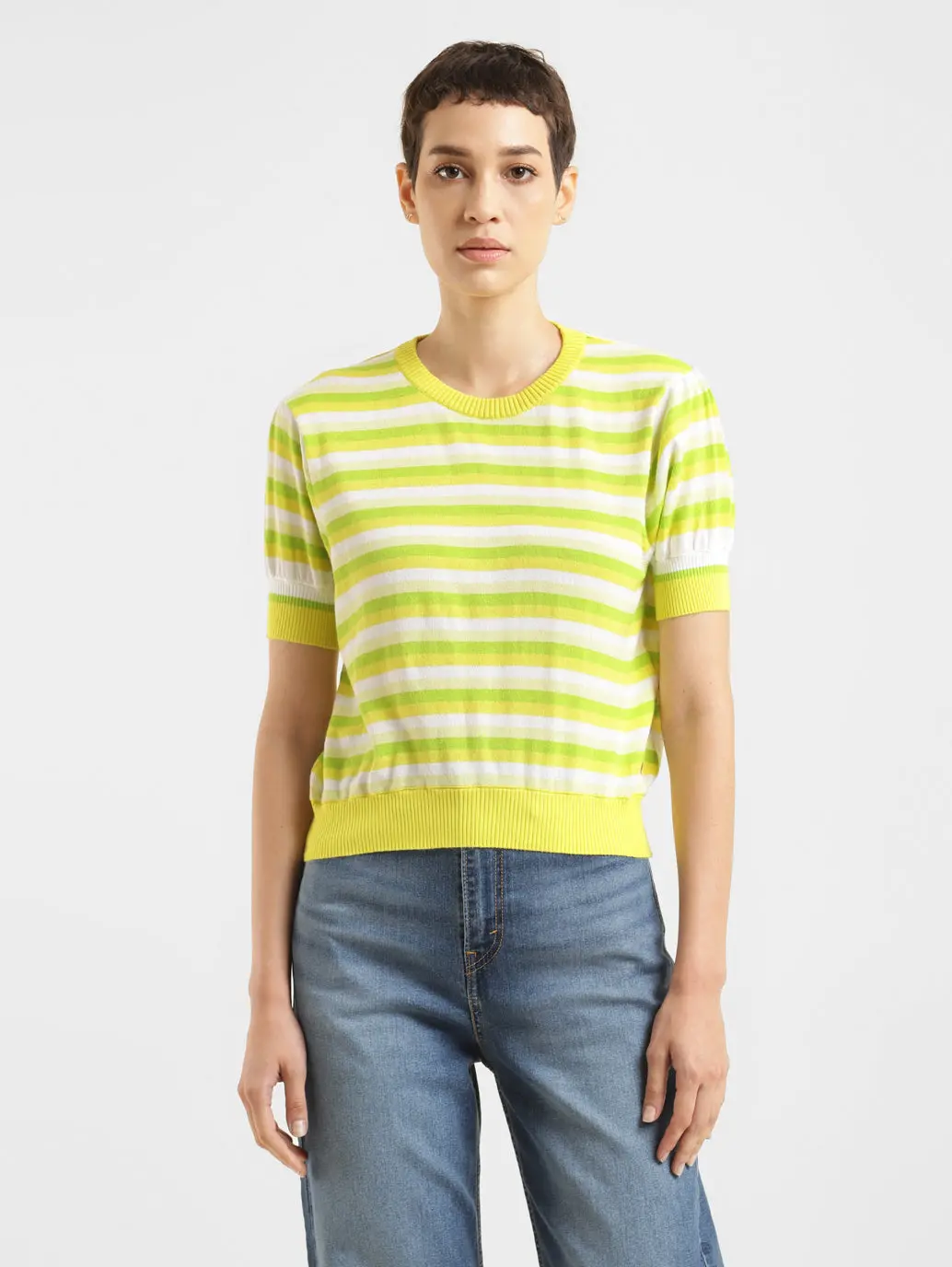 Women's Striped Round Neck Sweater 1