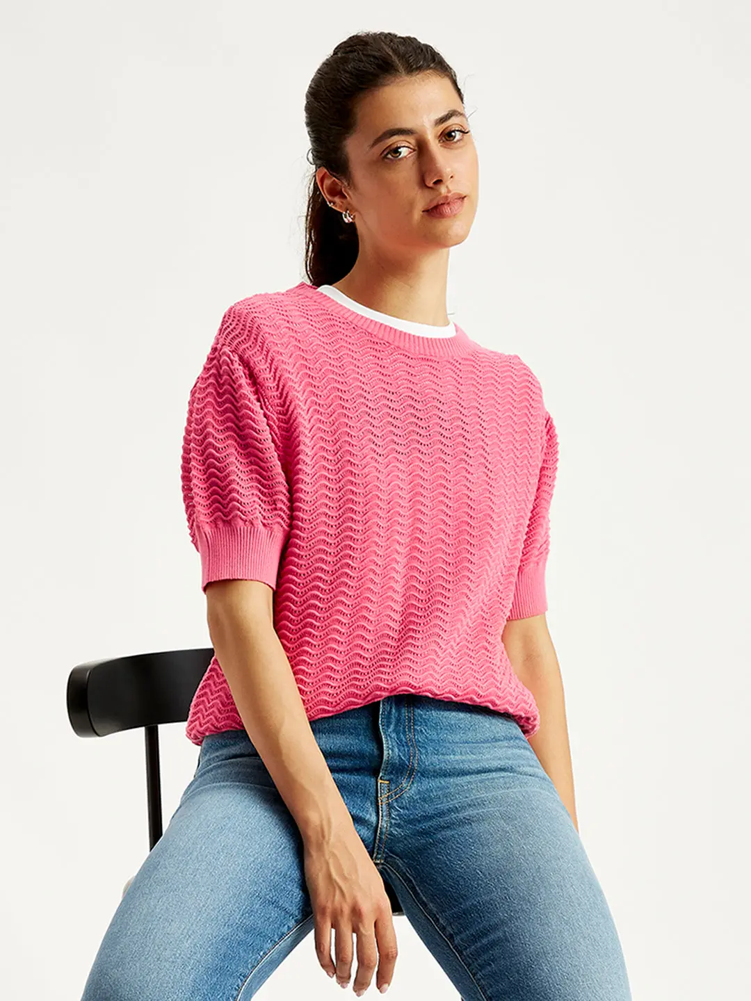 Women's Solid Pink Crew Neck Sweater 1