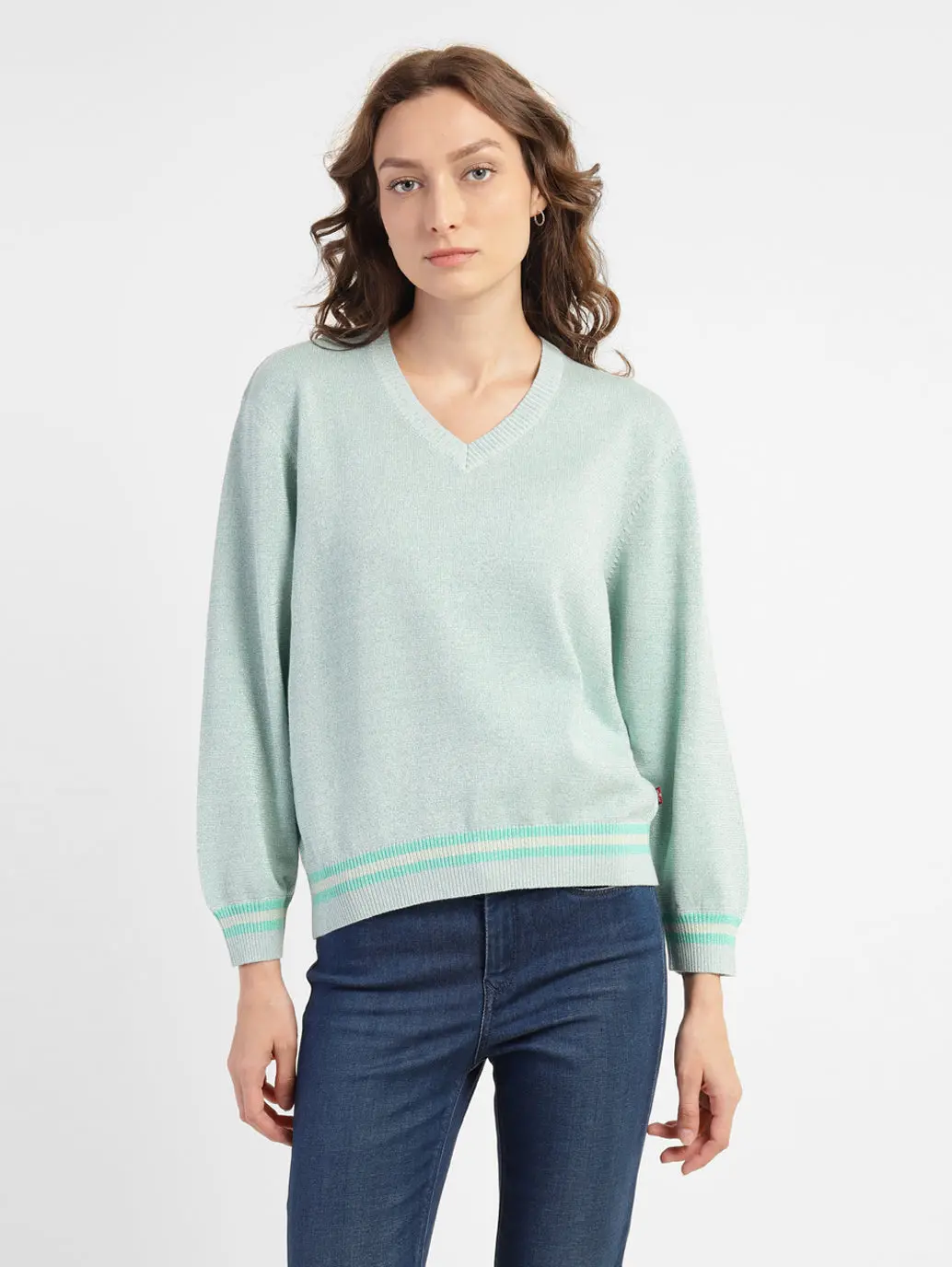 Women's Solid V Neck Sweater 1