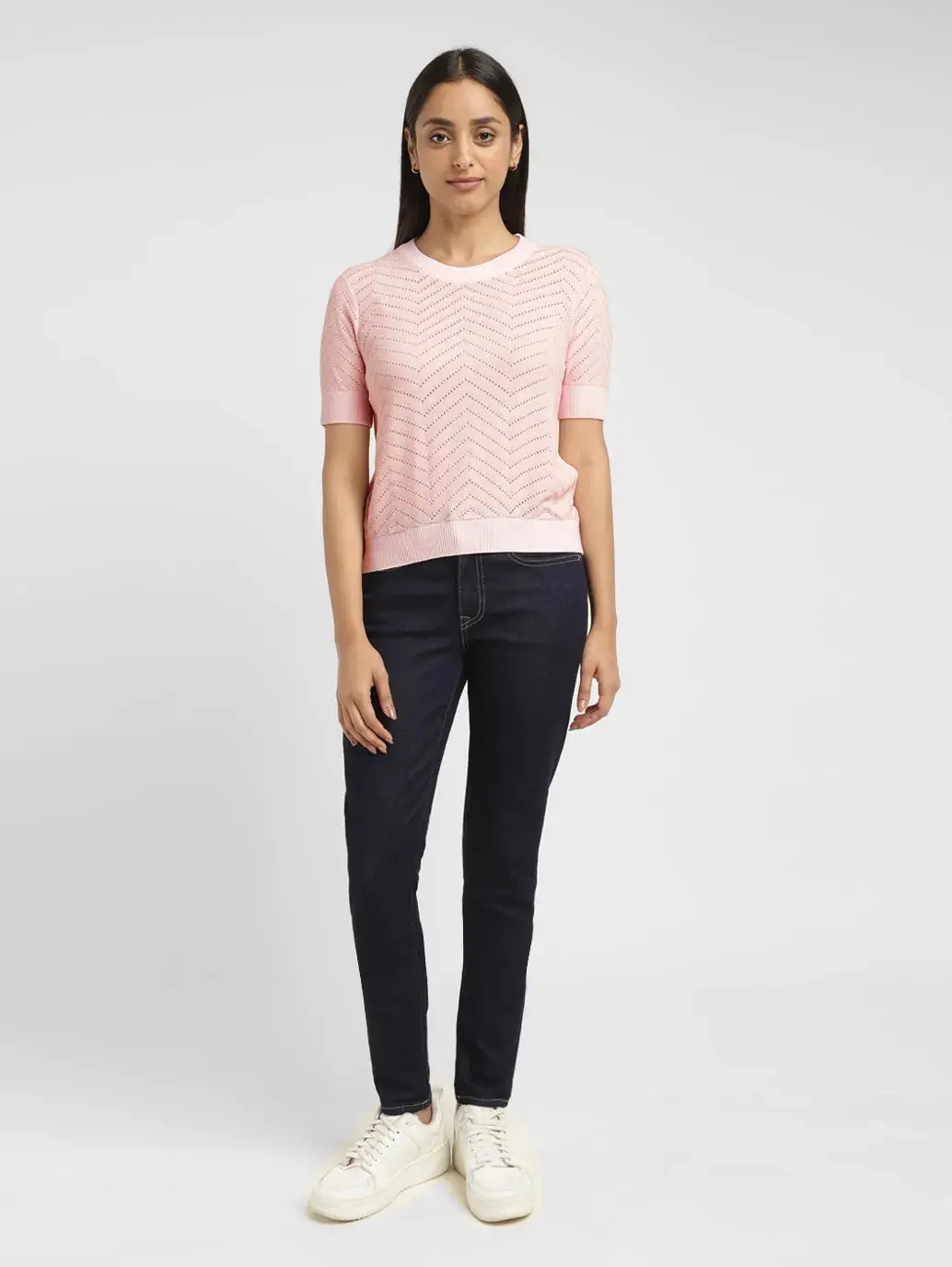 Women's Chevron Pink Crew Neck Sweater 1