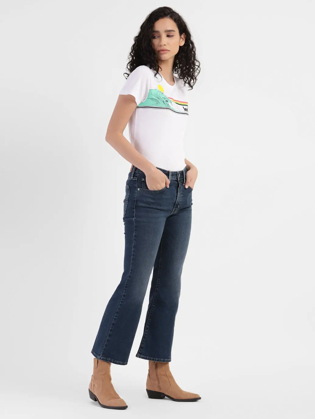 Women's 726 Blue Flared Fit Mid Rise Jeans 1