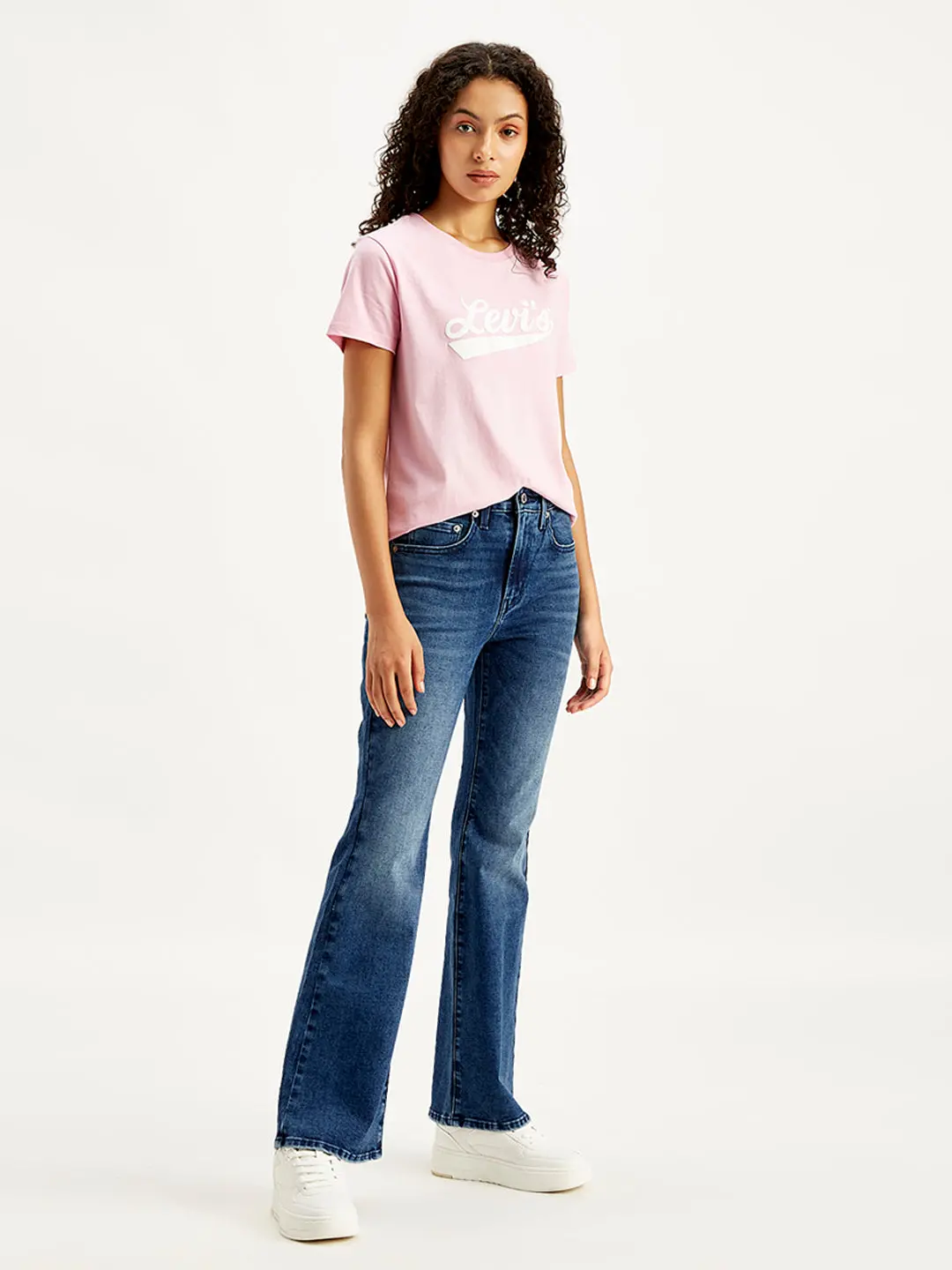 Women's 726 Blue Flared Fit Mid Rise Jeans 3