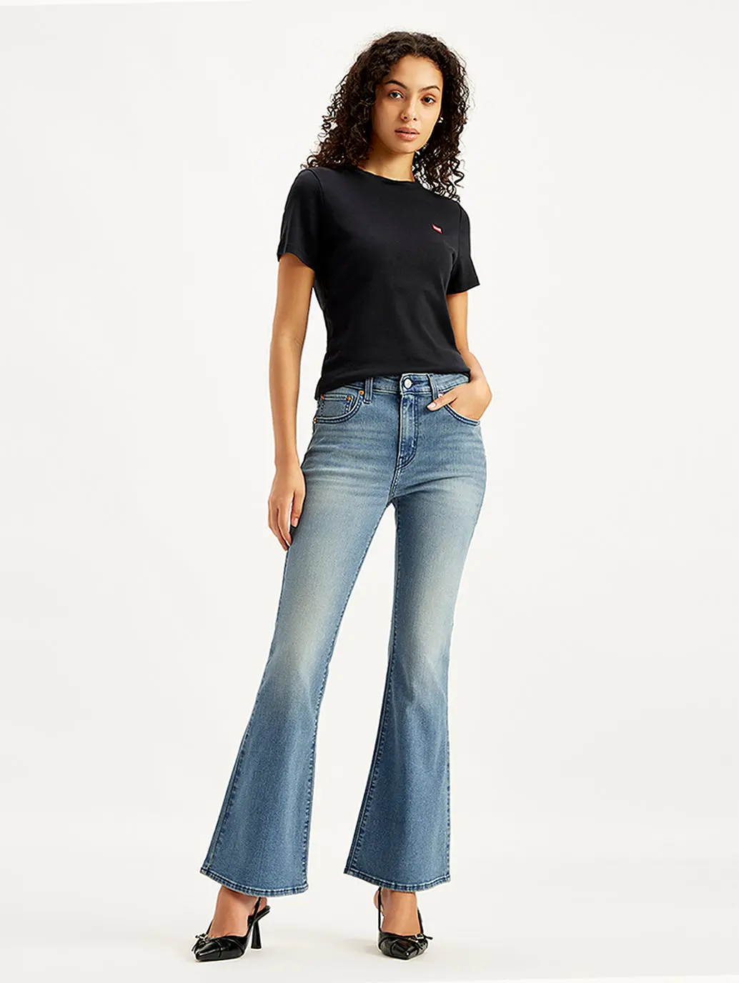 Women's 726 Blue Flared Fit Mid Rise Jeans 1