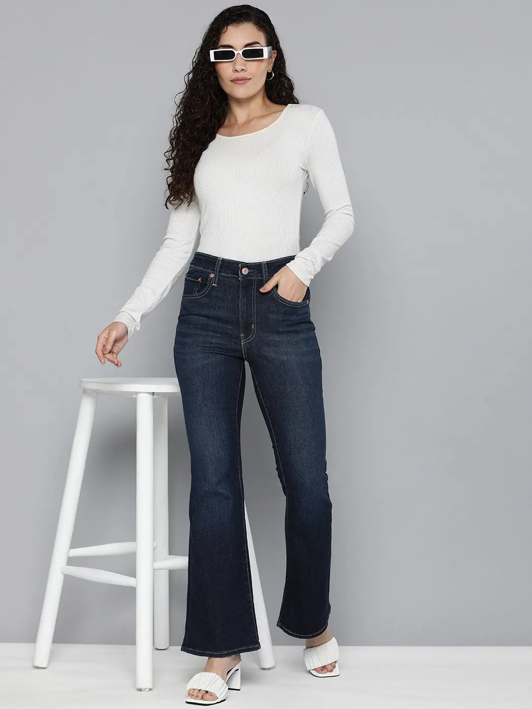 Women's 726 Blue Flared Fit High Rise Jeans 5