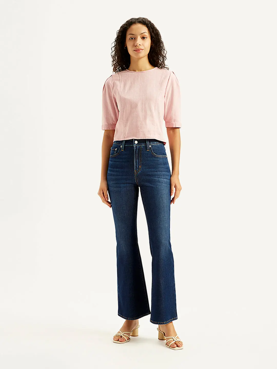 Women's 726 Navy Blue Flared Fit Mid Rise Jeans 1