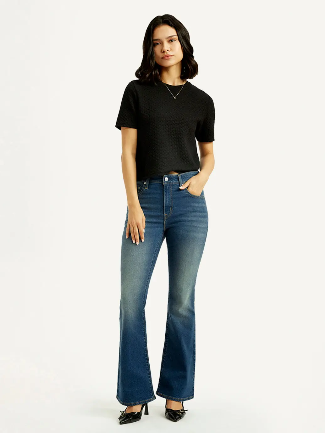 Women's 726 Med Indigo Flared Fit Mid Rise Jeans 1