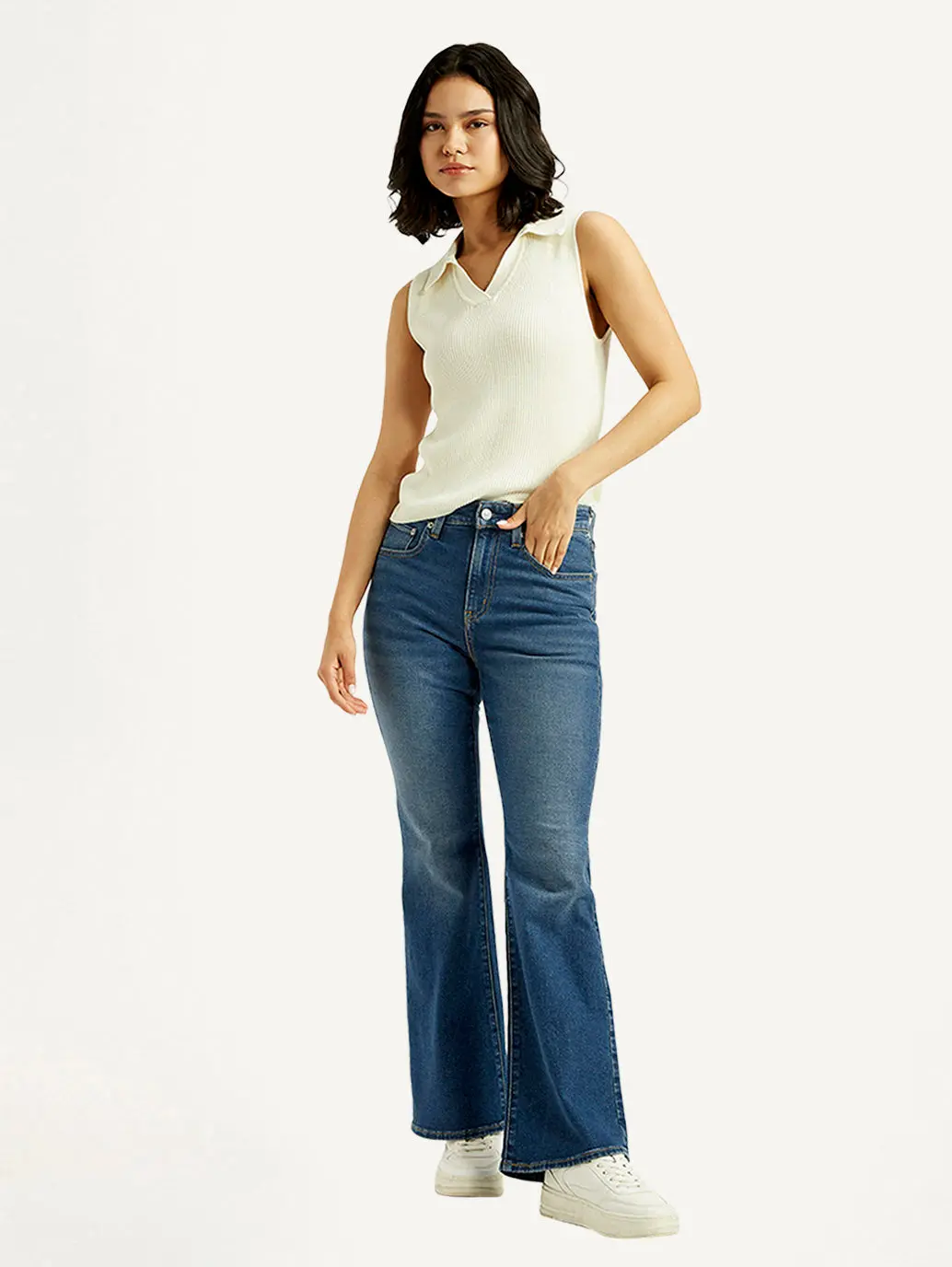 Women's 726 Blue Slim Flared Fit Mid Rise Jeans 1
