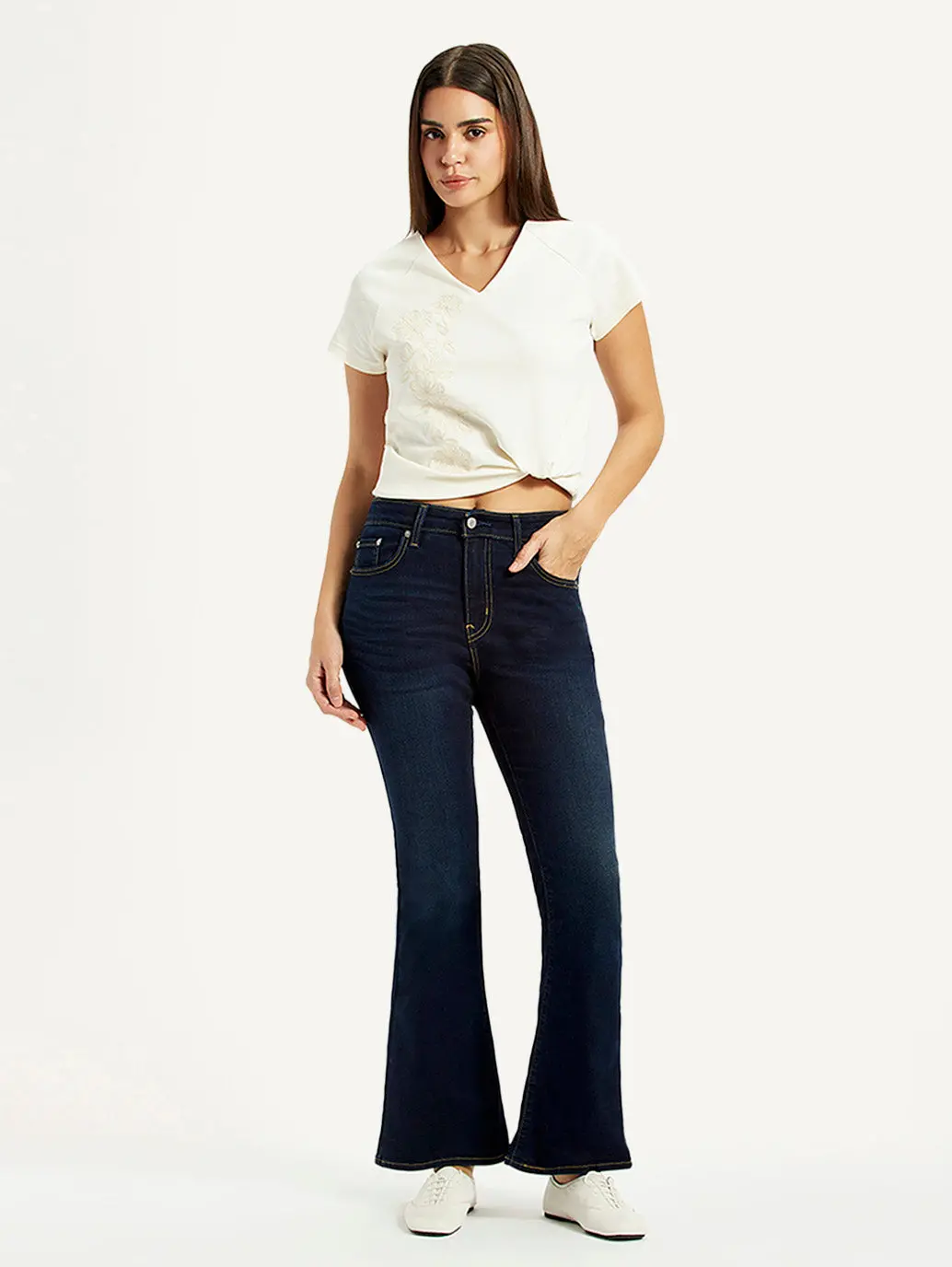 Women's 726 Dark Blue Slim Flare Fit High Rise Jeans 1