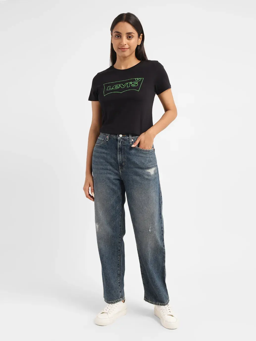Women's 94 Blue Baggy Fit Mid Rise Jeans 1