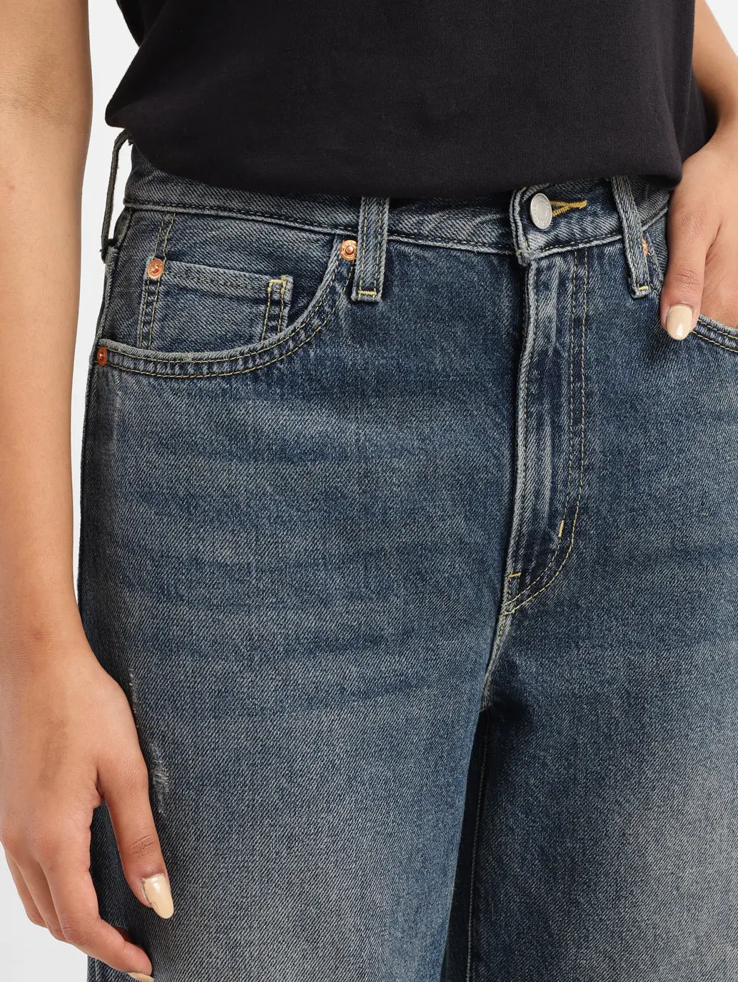 Women's 94 Blue Baggy Fit Mid Rise Jeans 5