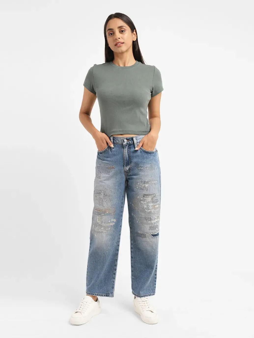 Women's 94 Blue Baggy Fit Mid Rise Jeans 1