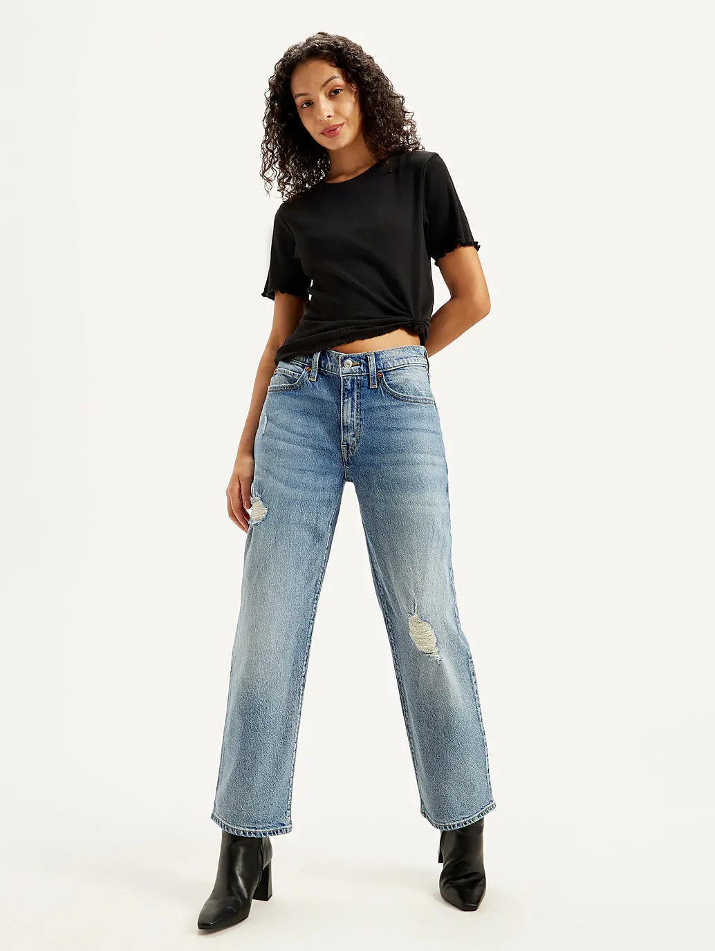 Women's 94 Blue Baggy Fit Mid Rise Jeans 1
