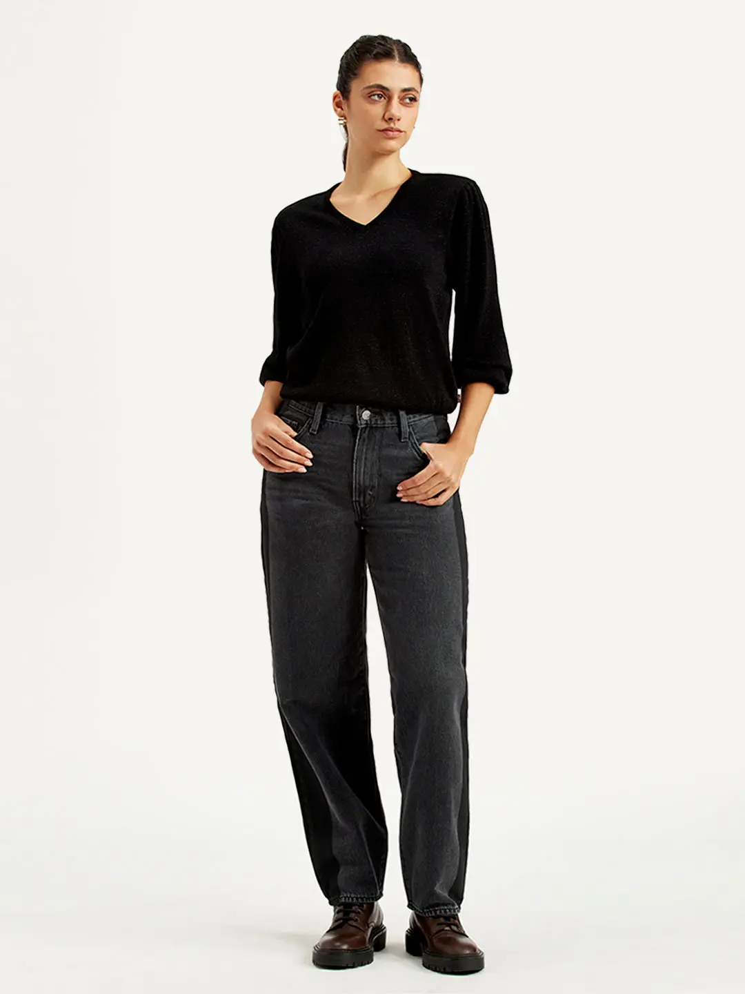 Women's 94 Charcoal Grey Baggy Fit Mid Rise Jeans 1