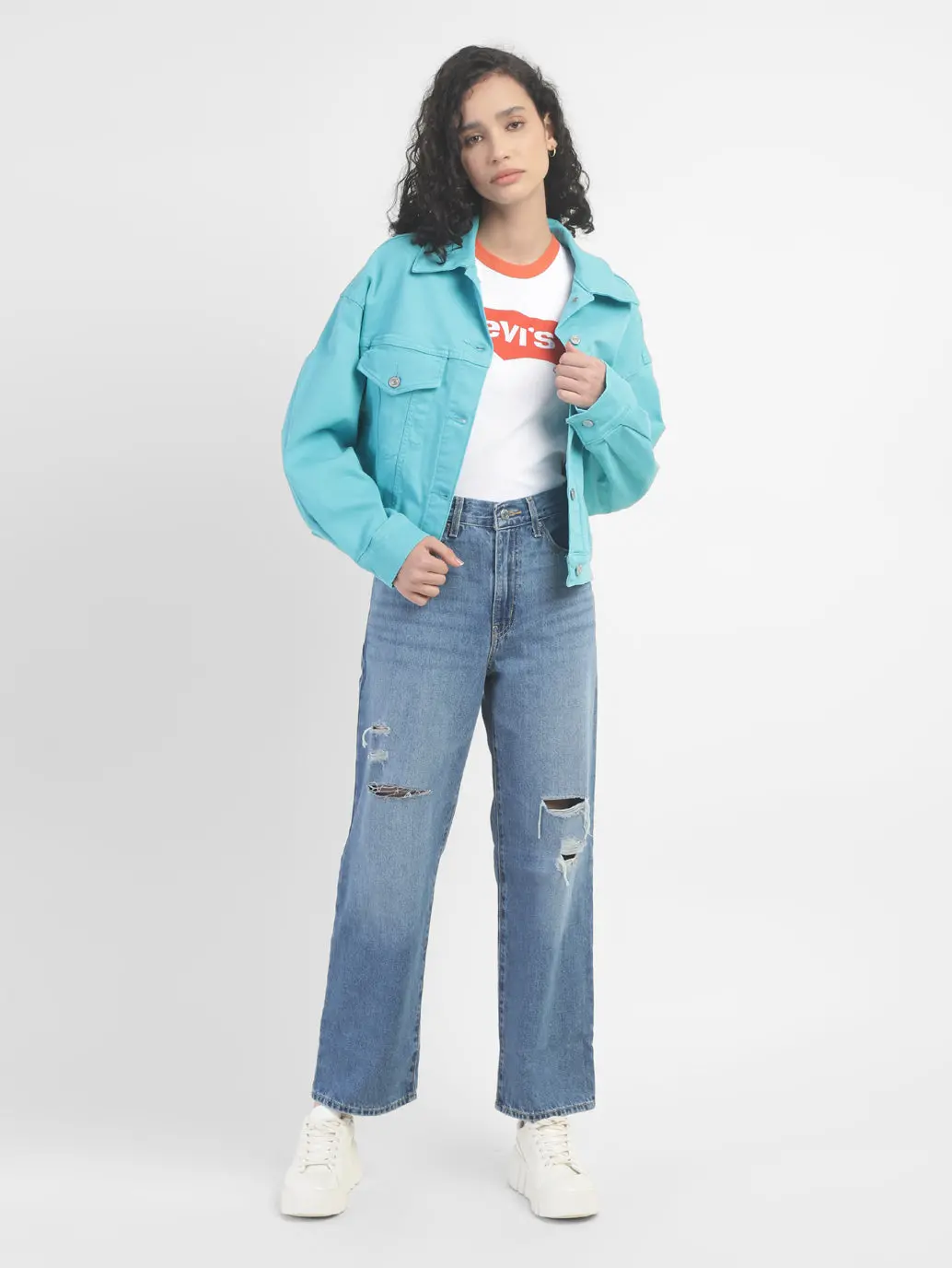 Women's Solid Spread Collar Denim Jacket 1