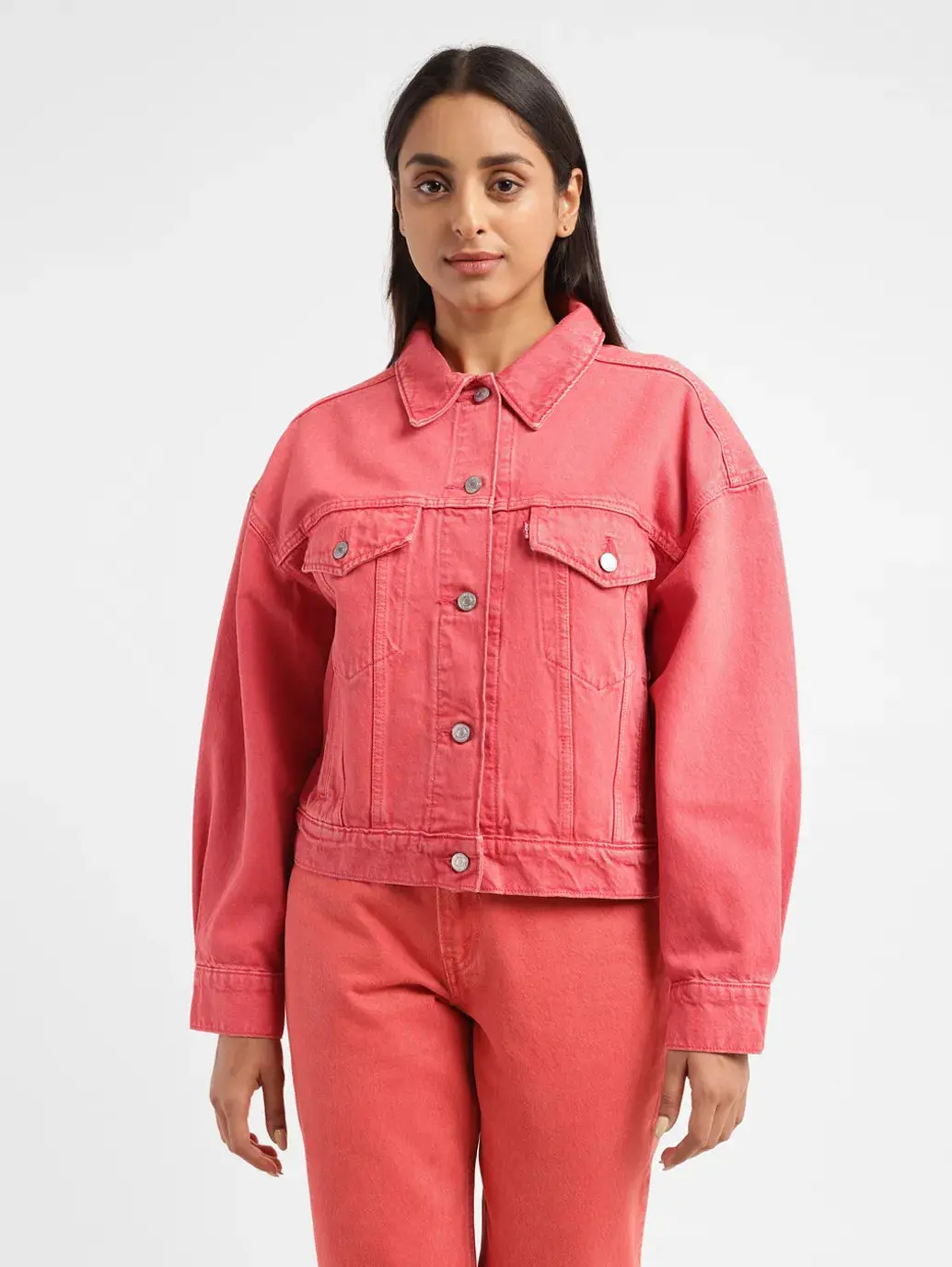 Women's Solid Spread Collar Denim Jacket 2