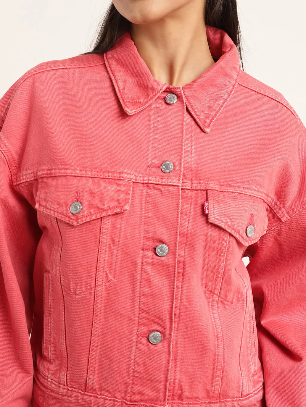 Women's Solid Spread Collar Denim Jacket 4