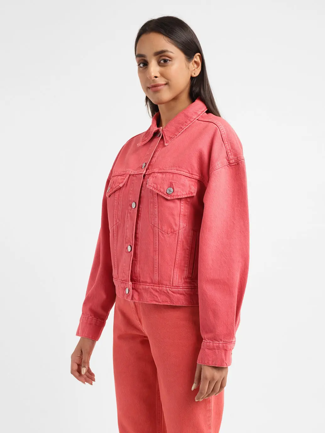 Women's Solid Spread Collar Denim Jacket 5