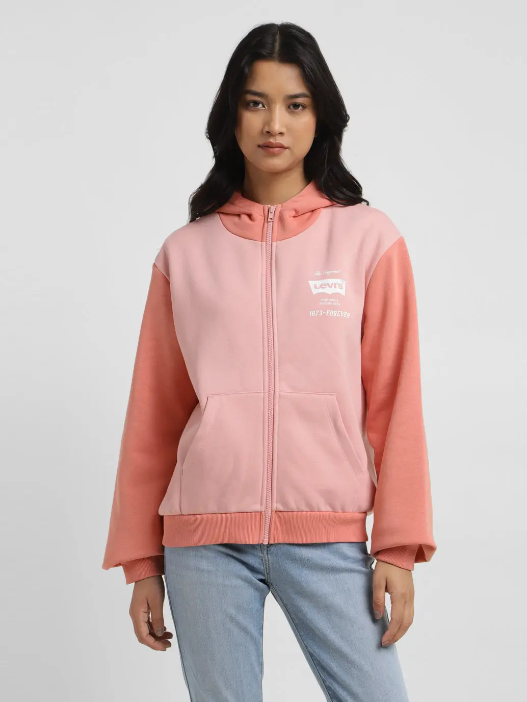 Women's Colorblock Pink Hooded Sweatshirt 1