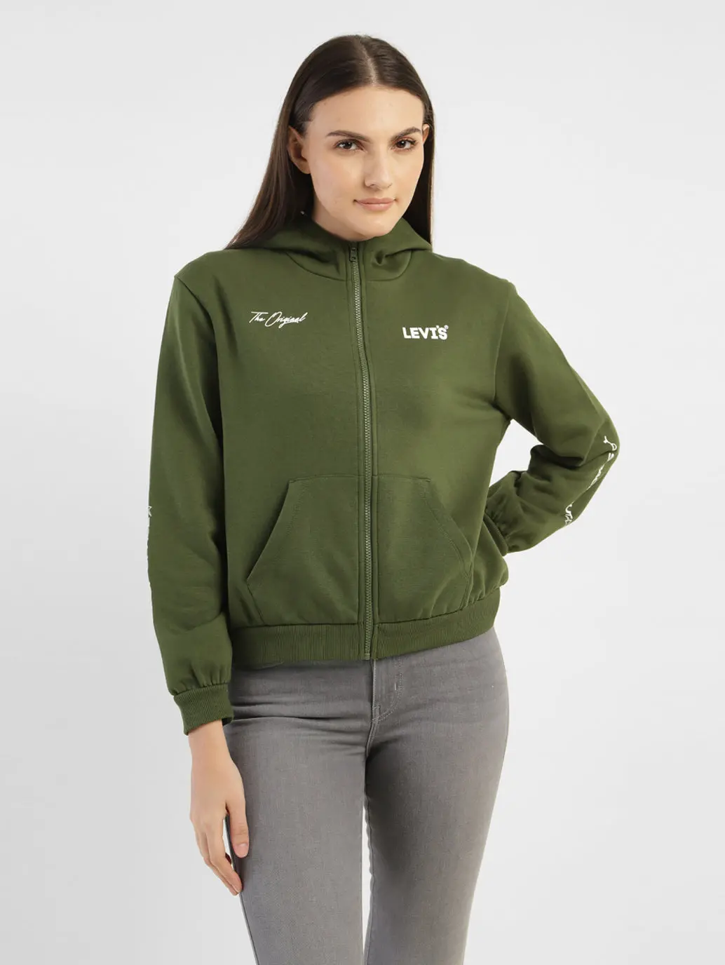 Women's Alphanumeric Print Green Hooded Sweatshirt 2