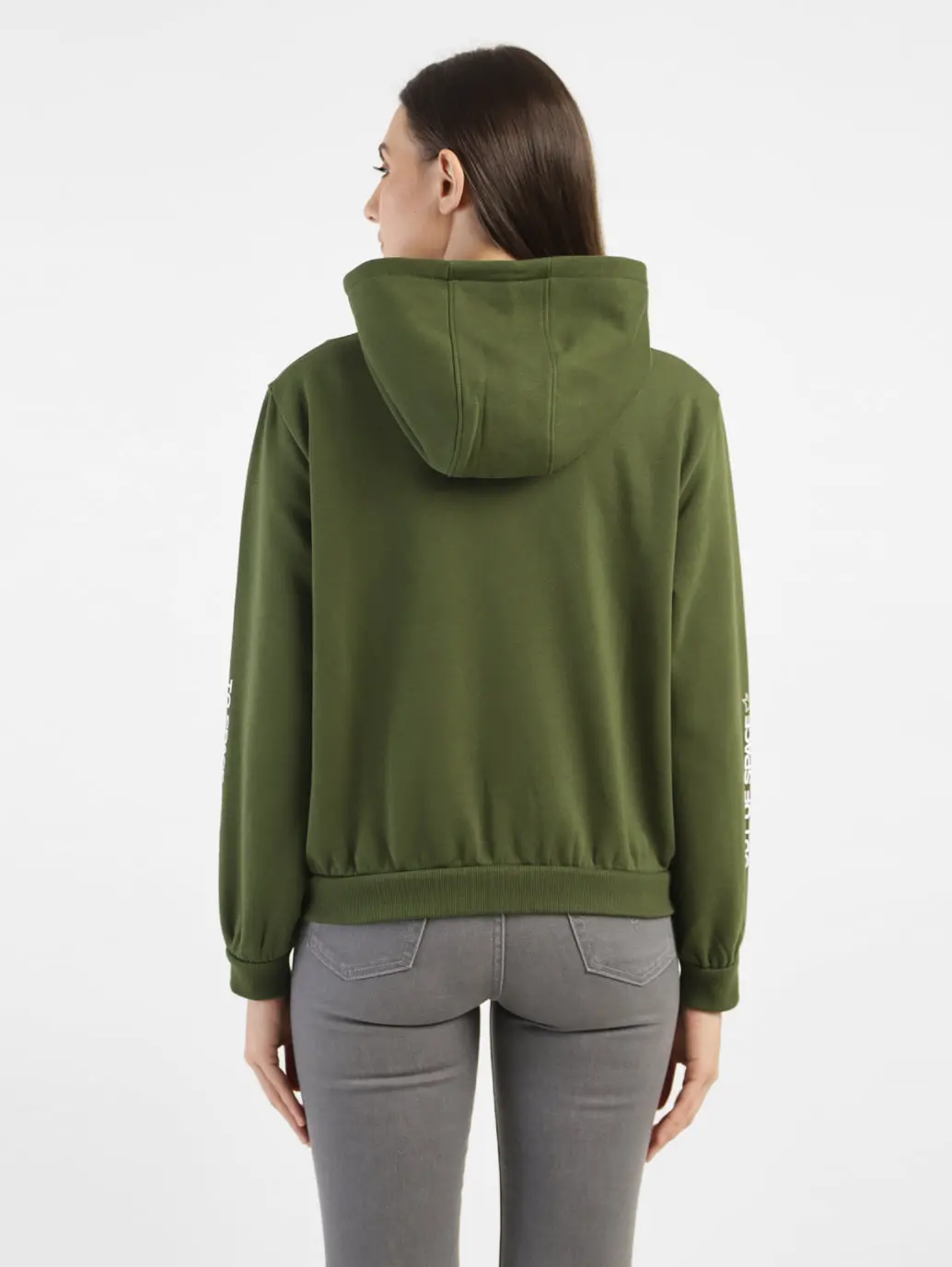 Women's Alphanumeric Print Green Hooded Sweatshirt 3