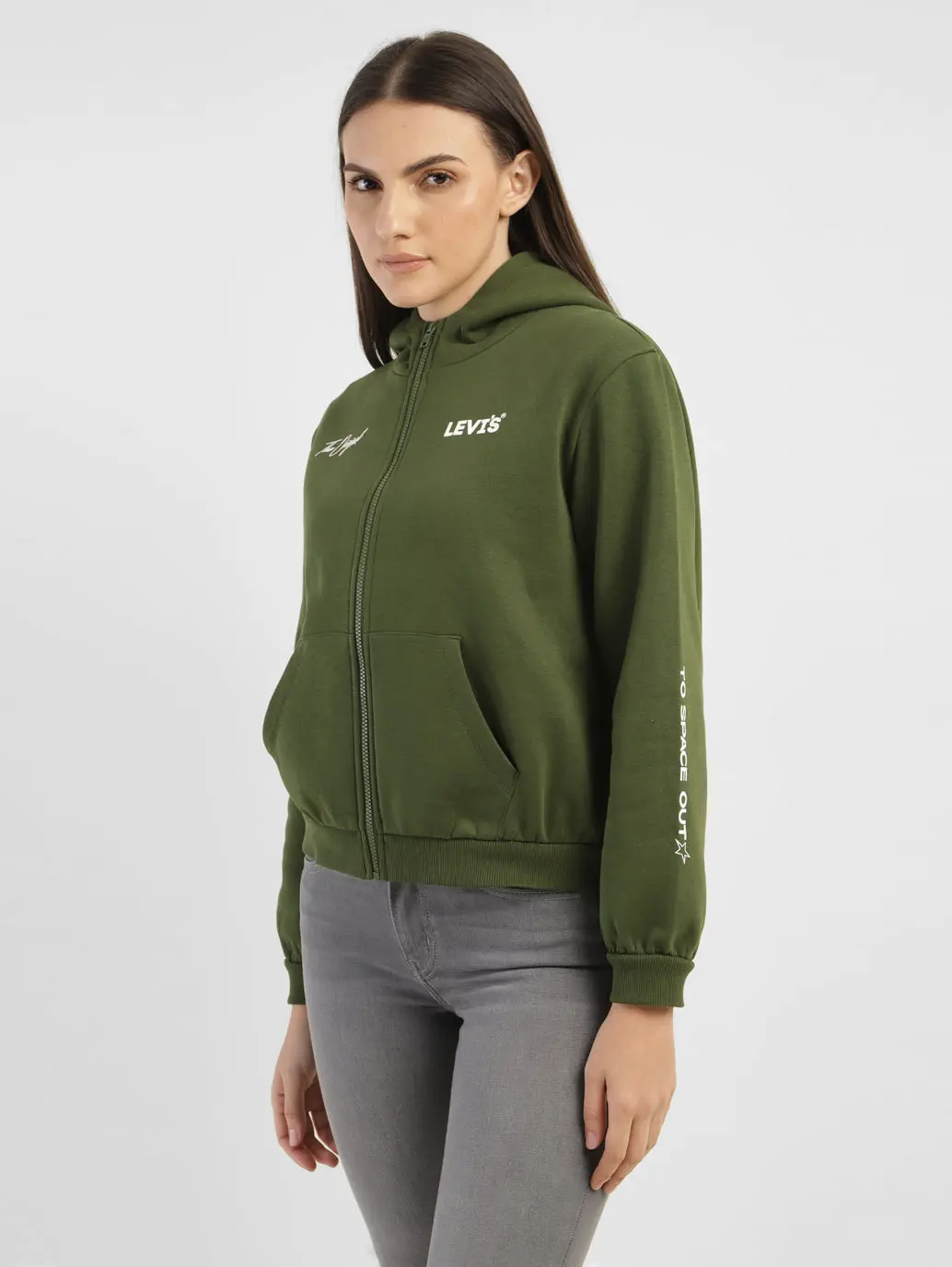 Women's Alphanumeric Print Green Hooded Sweatshirt 4