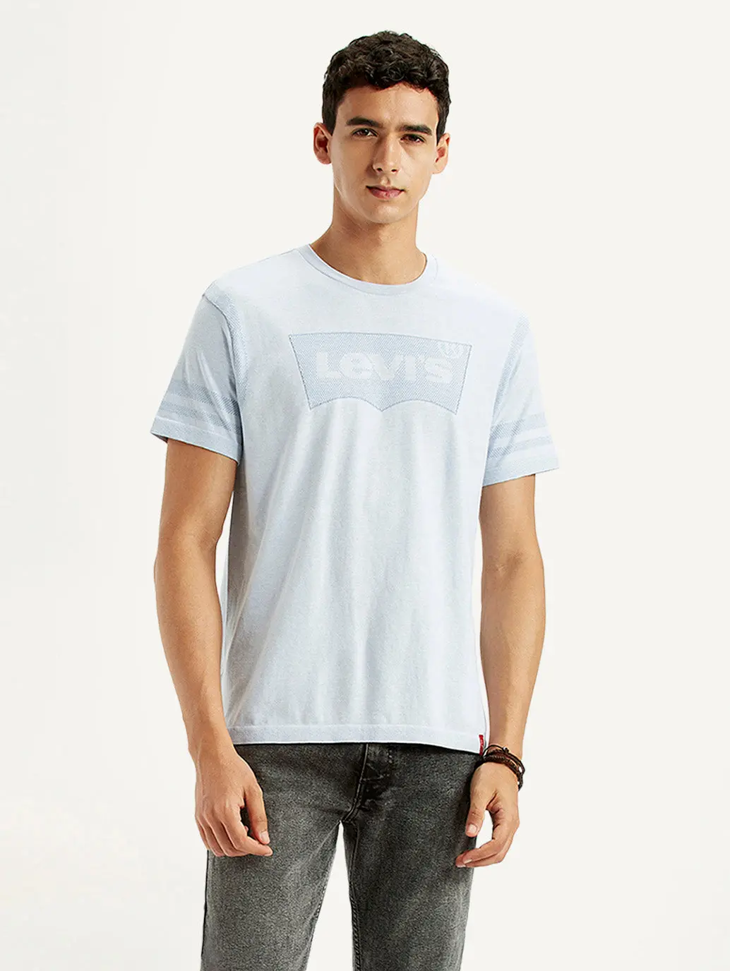 Men's Brand Logo Light Blue Slim Fit Seamless T-Shirt 1