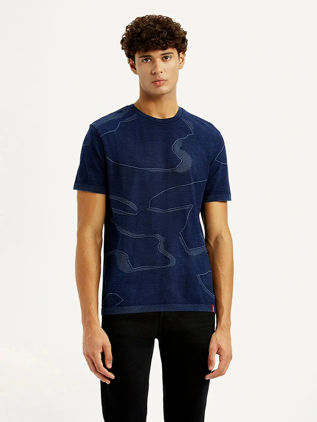 Men's Abstract Navy Blue Slim Fit Seamless T-Shirt 2