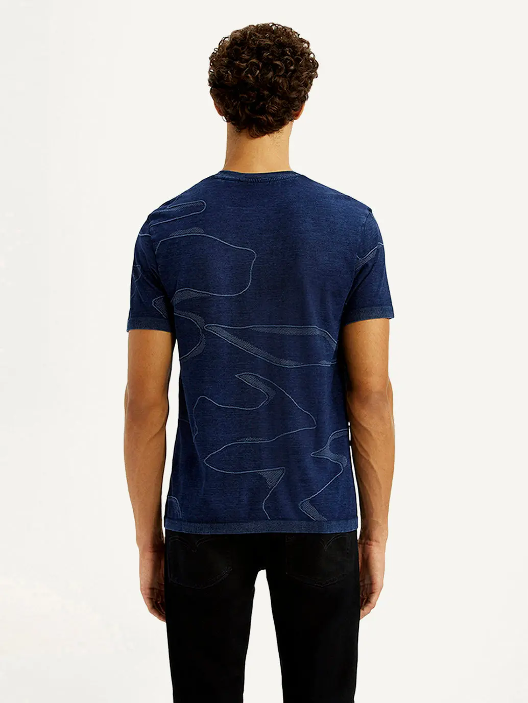 Men's Abstract Navy Blue Slim Fit Seamless T-Shirt 5