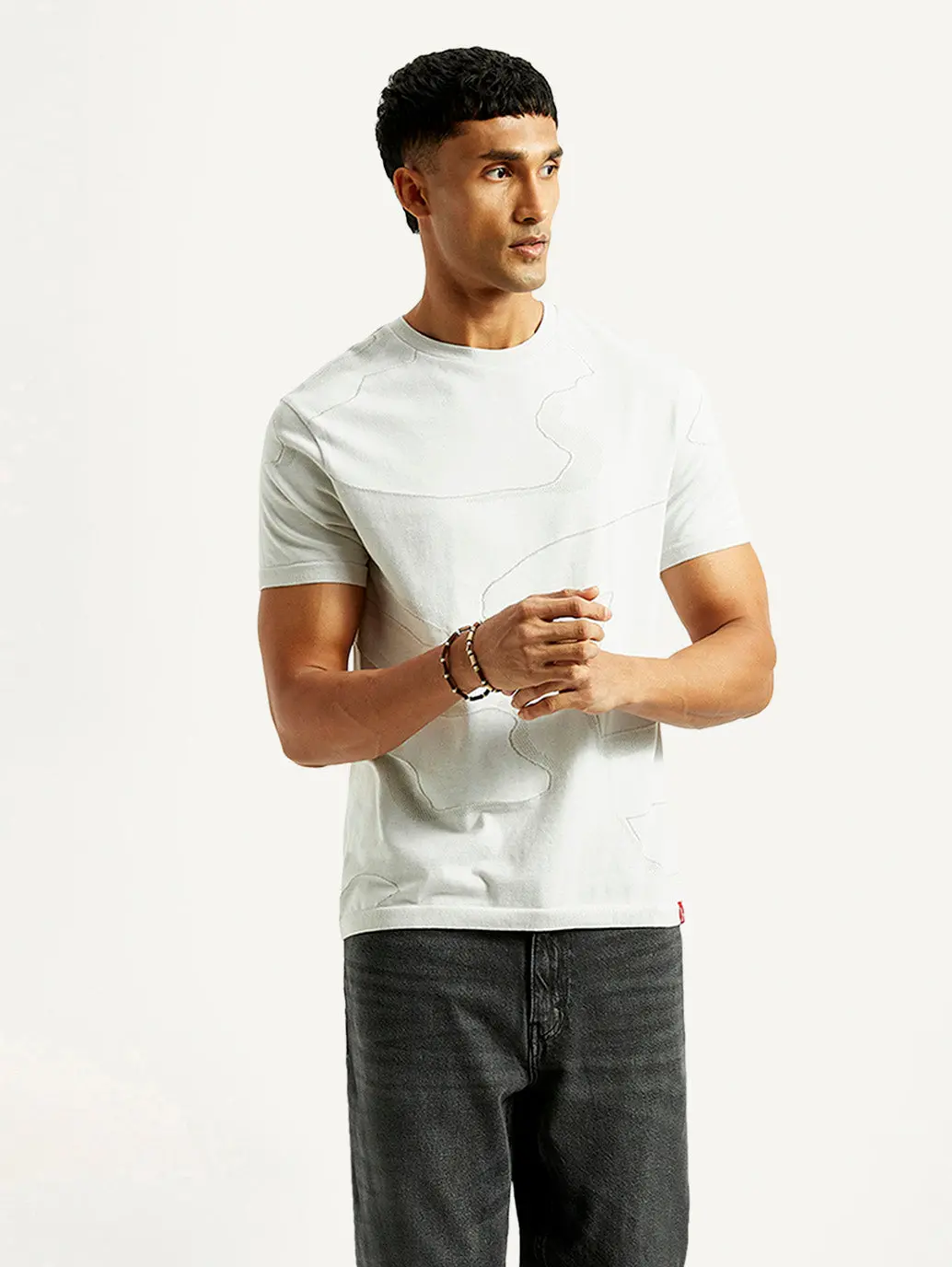 Men's Abstract White Slim Fit T-Shirt 1