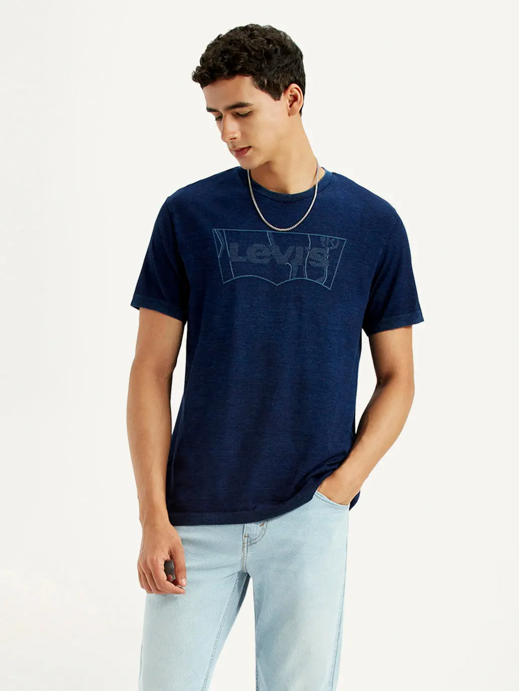 Men's Brand Logo Dark Blue Slim Fit Seamless T-Shirt 1