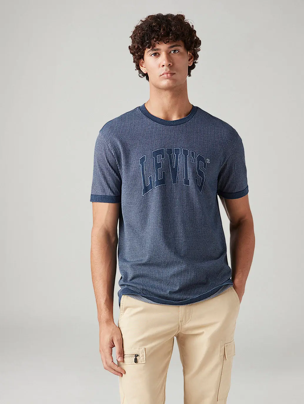 Men's Logo Printed Slim Fit Textured T-Shirt 5