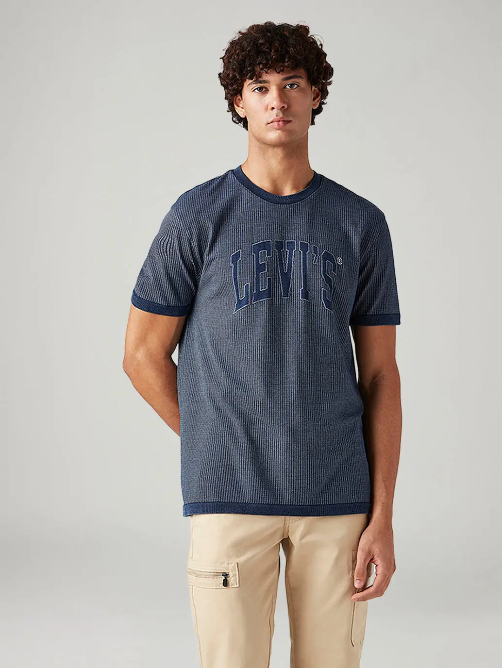 Men's Logo Printed Slim Fit Textured T-Shirt 1