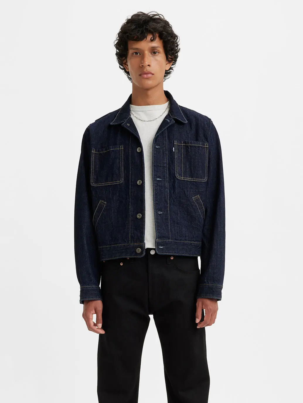 Men's Solid Blue Denim Jacket 1