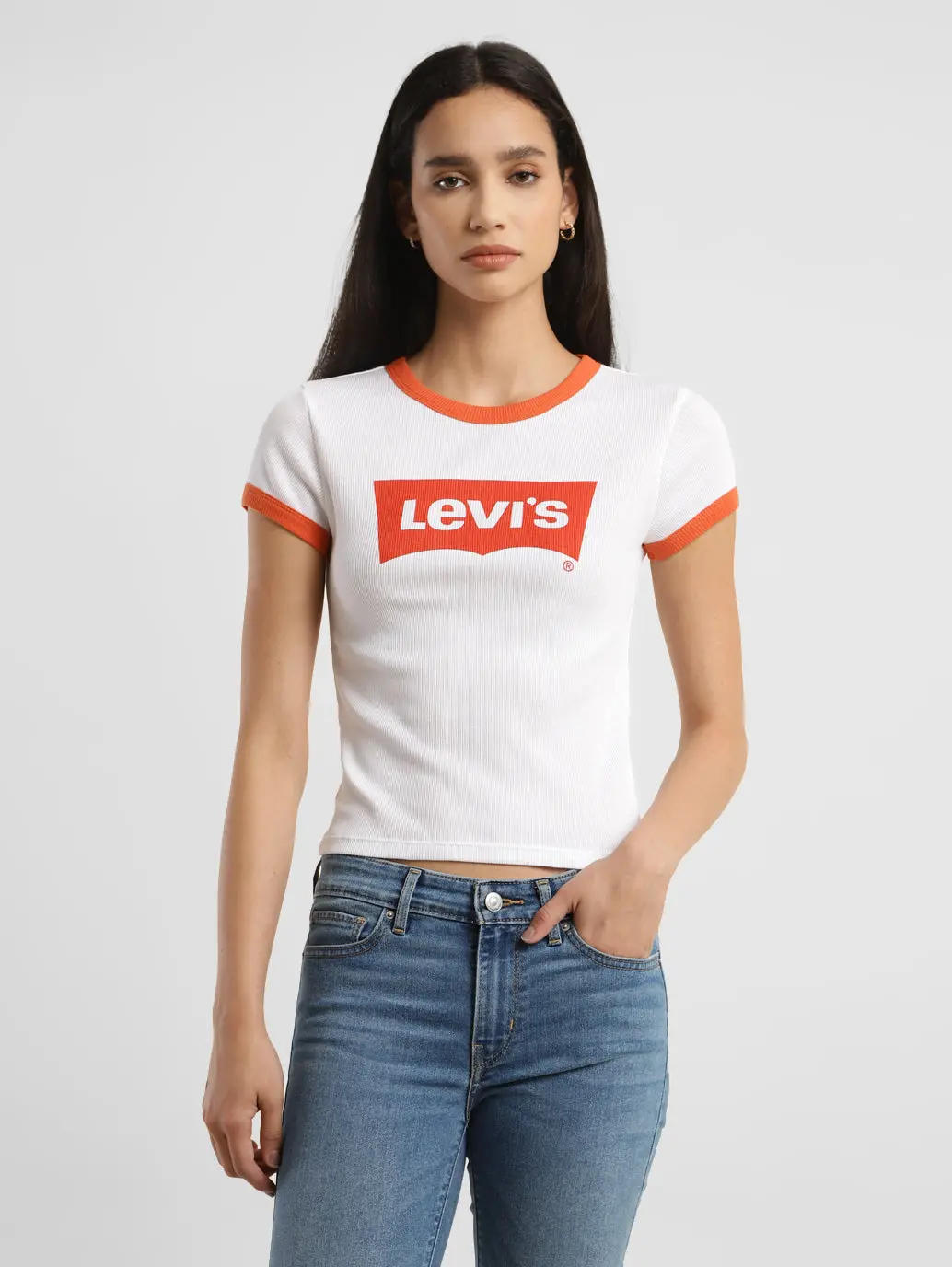 Women's Brand Logo Ringer Rib T Shirts 1