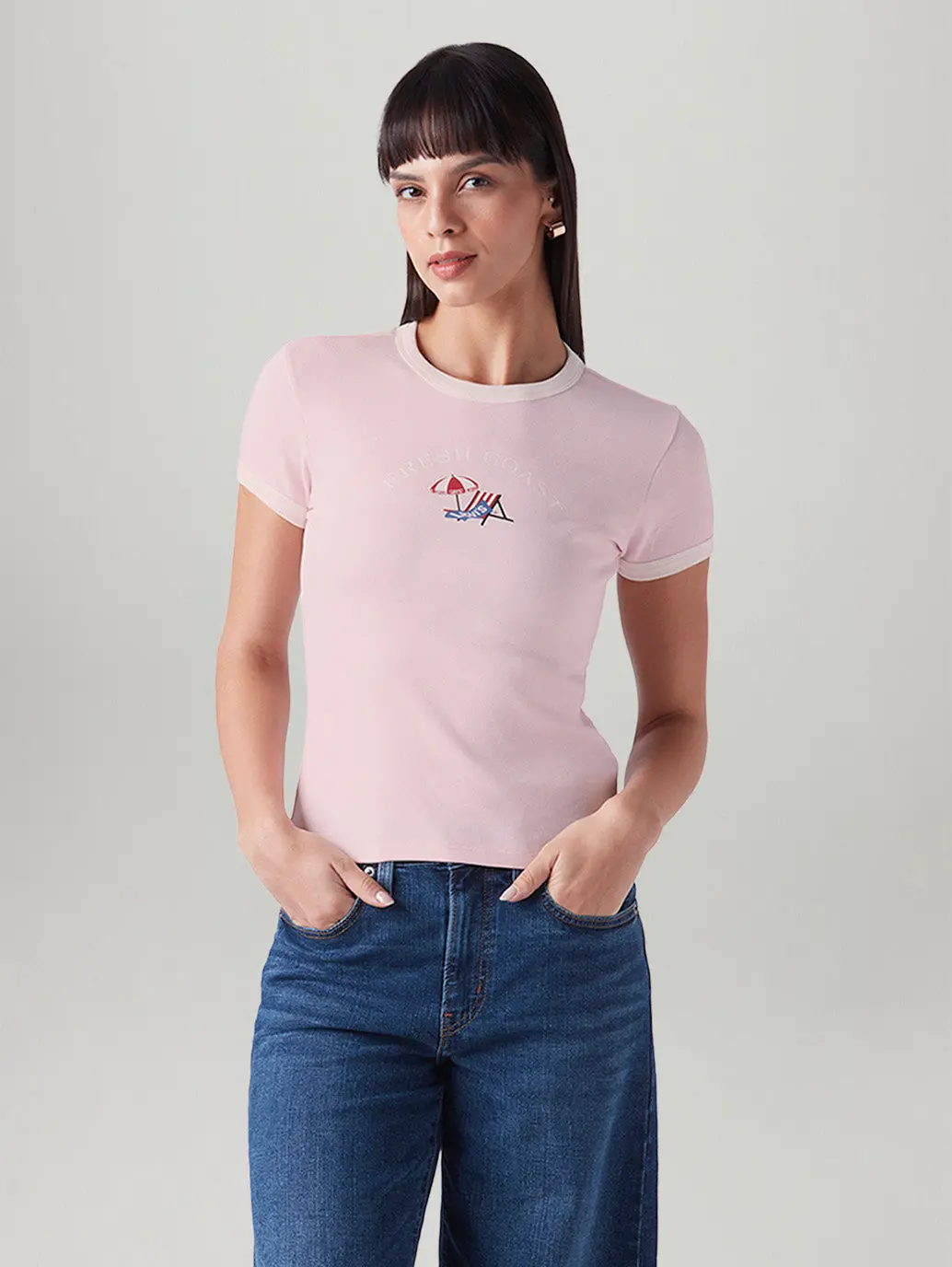 Women's Printed Slim Fit Ribbed T-Shirt 1