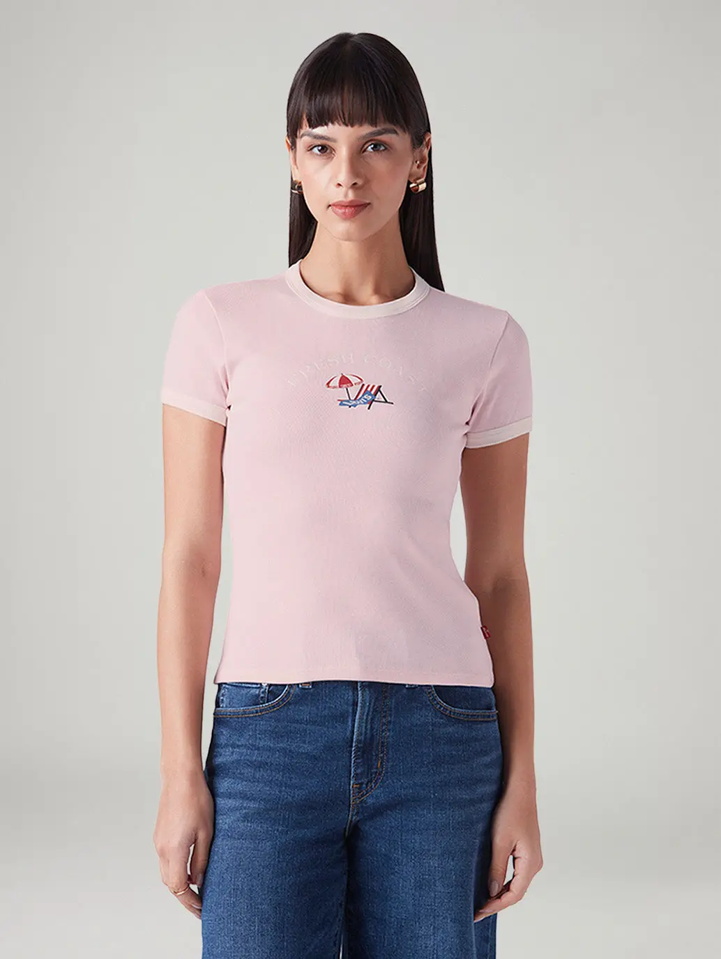 Women's Printed Slim Fit Ribbed T-Shirt 2