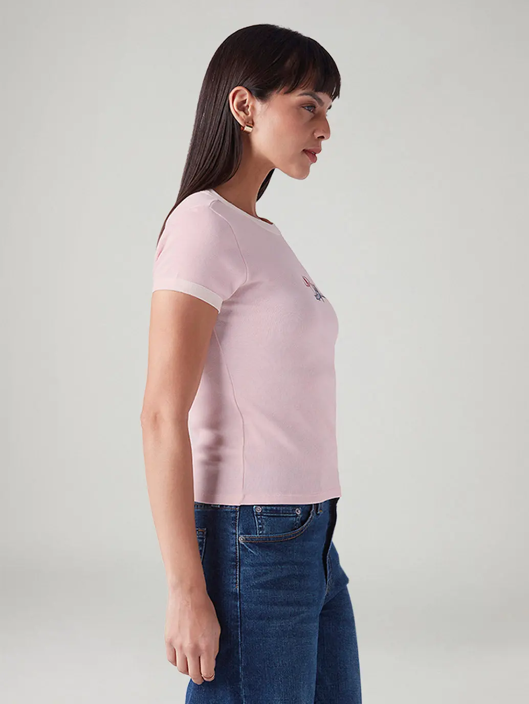 Women's Printed Slim Fit Ribbed T-Shirt 5