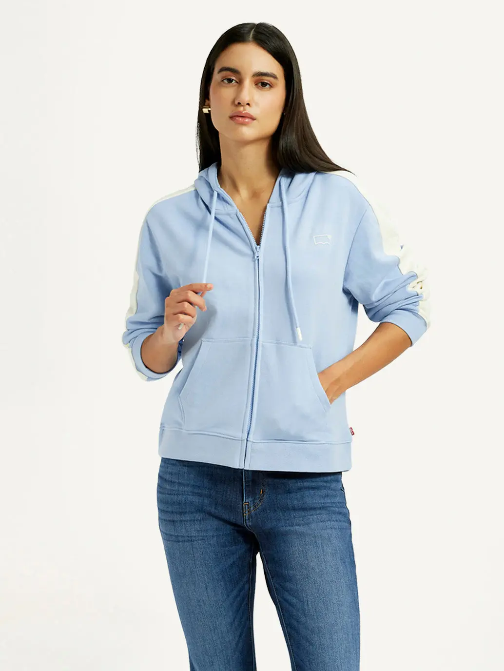 Women's Striped Light Blue Hooded Sweatshirt 1