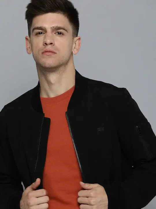 Men's Solid Band Neck Bomber Jacket 1
