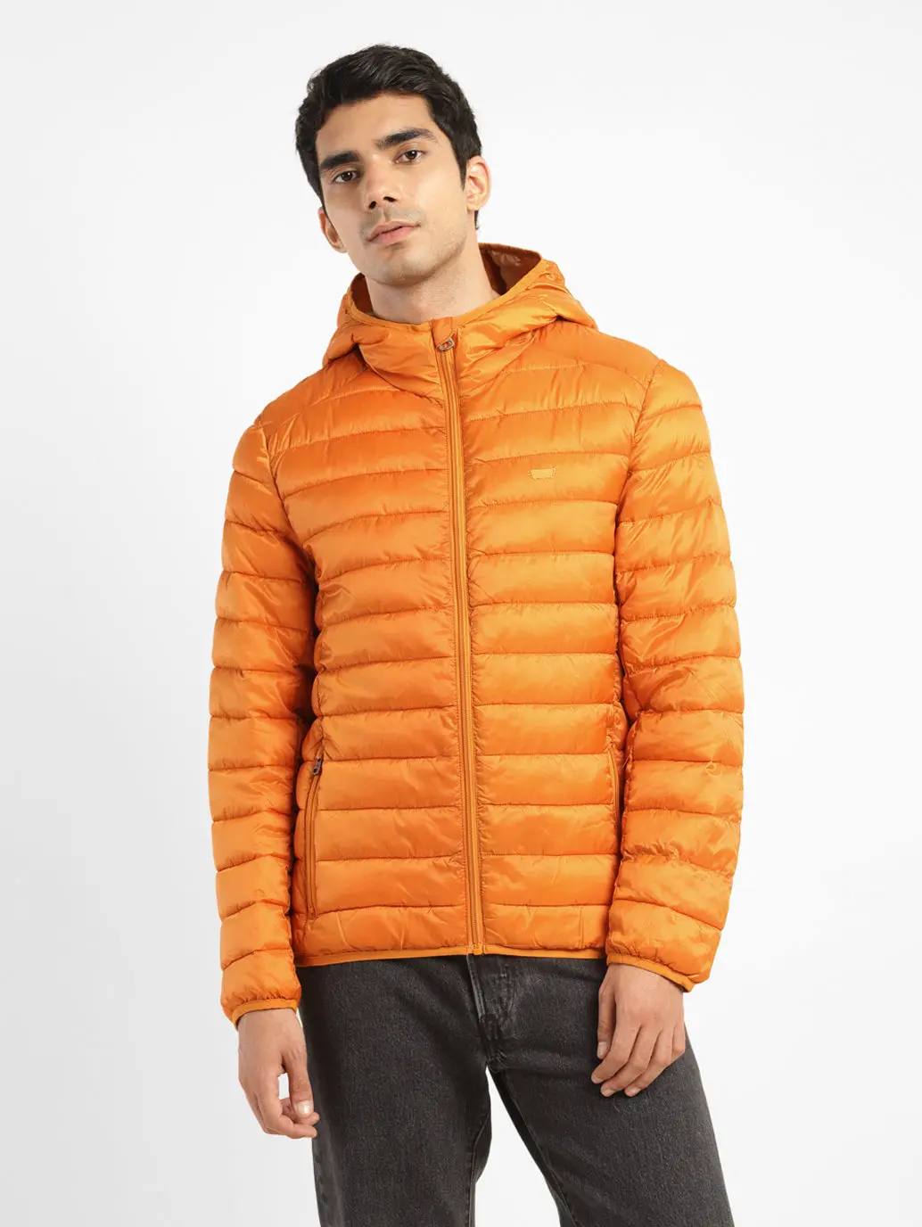 Men's Solid Orange Quilted Jacket 1
