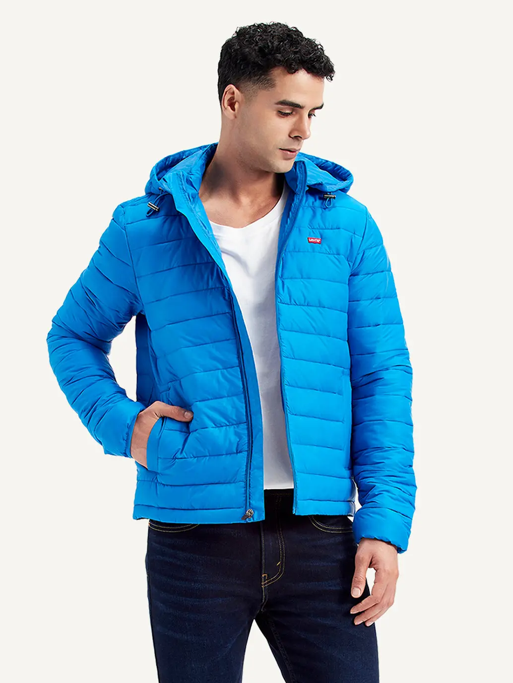 Men's Quilted Blue Hooded Puffer Jacket 1